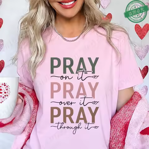 Christian Women's Prayer Warrior T-Shirt Pray on It Pray Over It Pray Through It Spiritual Graphic T
