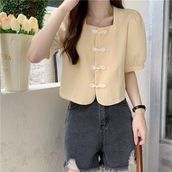 Womens Short T-shirt 2024 Summer New Plate Button Versatile Slimming Fashion Loose Casual Unique Top