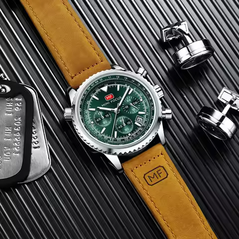 MINI FOCUS Multifunctional Casual Quartz Watch Watches for Men Chronograph Pilot Wrist Watch with Da