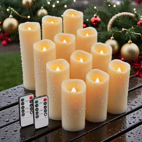 12Pc Waterproof Flameless Candles Set with Remote Control Flickering LED Candles Cycling 24 Hours Ti