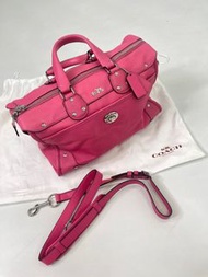 Coach 🩷鮮粉紅色真皮手袋 sharp pink genuine leather handbag attachable shoulder strap 可加斜孭帶