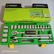 TEKIRO Shock Socket Wrench Set 8 to 32 Mm Hand Socket 24 Pcs 1/2 6 Pt 1 Plastic Box - 1 Complete Wor