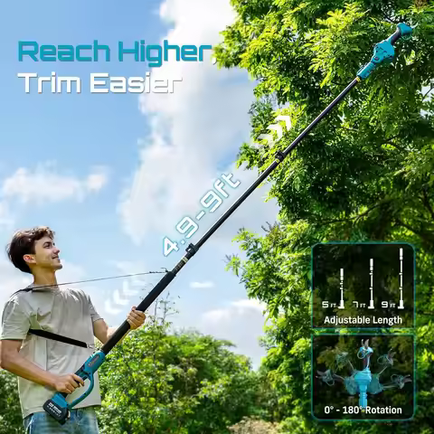 SEESII 2-in-1 33mm Brushless Electric Scissors w/4.9-9FT Telescopic Pole SK5 Blade Cordless Pruning 