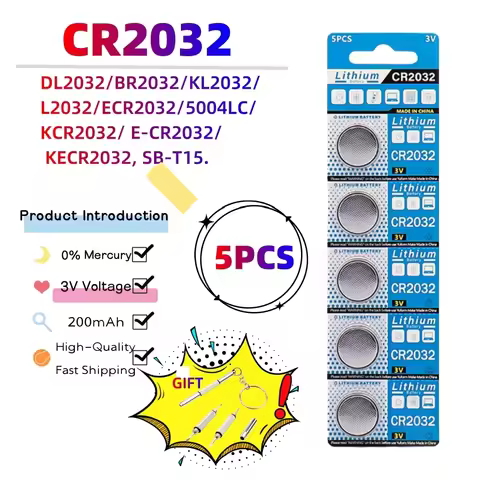 5PCS CR2032 Button cell Battery CR2025 CR2016 CR2012 CR1632 CR1620 CR1216 3V Lithium Batteries for W