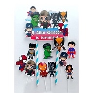 TOPPER CAKE - HIASAN KUE GAMBAR AVENGERS CHIBI BISA CUSTOM NAMA