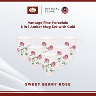 Vantage Fine Porcelain Sweet Berry Rose (F27) 6pcs Amber Mug Set With Gold Lining