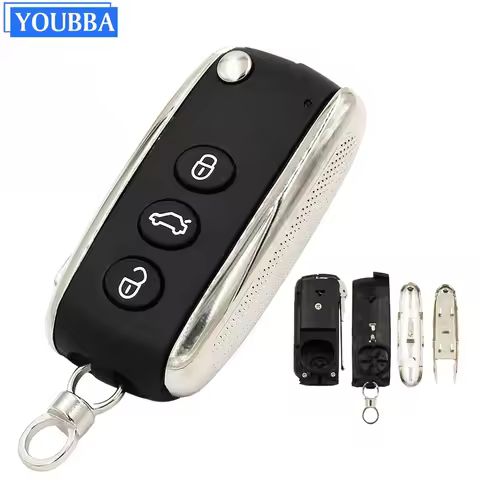 YOUBBA 3 Button Flip Folding Remote Key Shell Case Cover Fob For Bentley Mulsanne Hurtling GT Flying