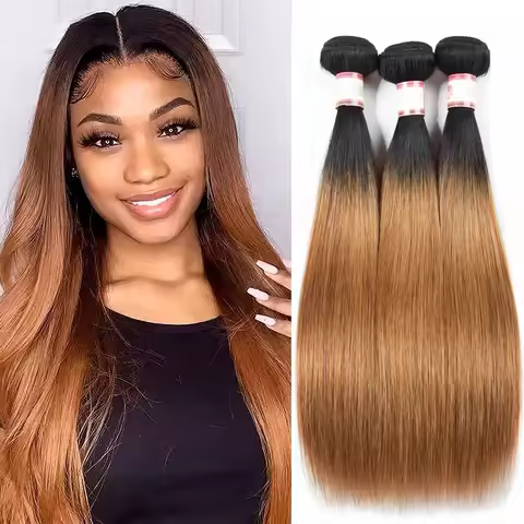 Geeta T1B/30 Bundles Ombre Brown Straight Bundles 1/2/3PCS 100% Human Hair Weave Bundles Deal Two To