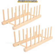 FREEYIO785BH 2PCS Plate Drying Rack, Vertical Storage Woodon Dish Rack, Durable 7-Slot Design Kitche