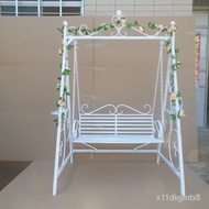 XY！Outdoor Iron Swing Chair Balcony Glider Courtyard Park Rocking Chair Hanging Basket Rattan Chair Double Swing Chair R