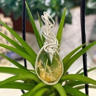 15mm*40mm 金髮晶板鈦半盆手工繞線銀線吊墜