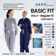 Lvin] Vol II - Mandarin Collar - Baju SCRUB MEDICAL SCRUB SUIT DOCTOR'S SCRUB FOR MAN &amp; WOMEN /Regular Fit/ Set Shirt Pants Take Care OKA OK Nurse/RUBBER SLEEVE/Doctor Long SLEEVE [Export]