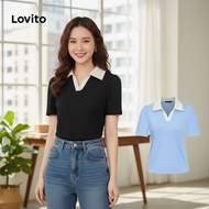(trendy3)Lovito Casual Plain Colorblock Plicated T-Shirt for Women L83EN248 (Multi-color) Lovito Kao