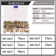 200pcs M3 M4 M5 M6 M8 Zinc Rivet Nuts Flat Head Knurled Screw Zinc-Alloy Rivet-Nuts Assortment Kit LM143
