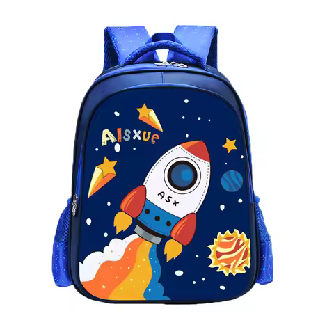 Kindergarten Primary Bookbag Blue Children Backpack Rocket Launch Boy Kid School Bag Student Waterpr