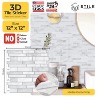 Marble Puzzle Strip 3D Tiles Sticker Kitchen Bathroom Wall Tiles Sticker Self Adhesive Backsplash Clever Mosaic 12x12 inch Mosaic Self Adhesive Wallpaper Sticker PVC 3D Waterproof Oilproof Ceramic Tiles Stickers DIY Home Decor Kitchen Bathroom Toilet