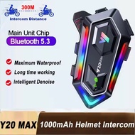 1/2PCS Y20 MAX Motorcycle Helmet Intercom V5.3 Hands Free Call Kit 1000mAh For 2 Rider Intercomunica