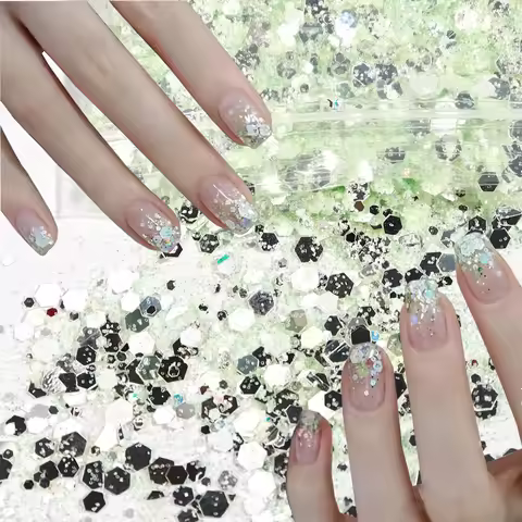 50g Summer Mint mirror Nail Glitter Sequins Mixed Hexagon Chunky Flakes Sparkly Holographic Sequin P