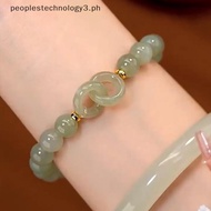 # nology # Fashion Double Ring Interlocking Hetian Jade Beaded Bracelet Female Ins Style Love Safety