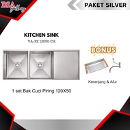 kitchen sink stainless valpra vhe 12050 + rak /bak cuci piring - chrome silver mobil toko