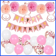 ﹍ ✙ ◟ Agar.Shop 23pcs Set Crepe Flower Happy Birthday Balloon Set Banner Latex Balloons Birthday De