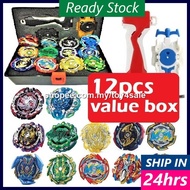 【Ready Stock】✅ Beyblade Set -12pcs Burst Toys Box Set Arena With Launcher Set Stadium Metal Top Bey Blade Blades Baybla