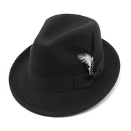 Feather Fedora Hat Western Women Church Jazz Felt Cap