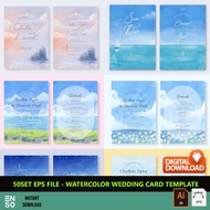 50Set EPS Files - Watercolor Wedding Card Template | Kad Kahwin Template | Editable Adobe Illustrato