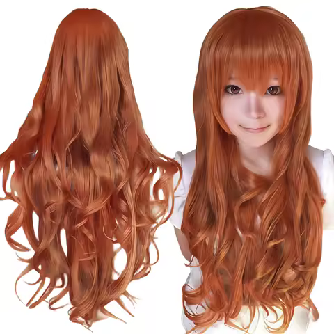 Synthetic Hair Dark Orange Lolita Orihime Inoue Cosplay Wig Curly Anime Wigs Asuka Langley Soryu Hal