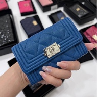 真品chanel le boy 藍銀 錢包 零錢包 卡夾 皮夾 短夾 名片夾 皮包 信用卡卡夾 卡包