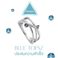 A.CEMI Binary Star Ring Blue Topaz พลอยแท้ บลูโทพาส แหวนพลอยแท้ อัญมหณีเสริมดวง บลูโทพาส  แหวนเงินแท้ ชุบทอง 18K โรสโกลว์