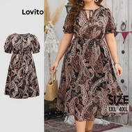 Lovito Women's Plus Size Curve Casual Tribal Print Pattern Dress LBL18321