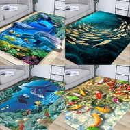 3D Ocean Dolphin Fish Pattern Floor Mat Living Room Bedroom Waterproof Carpet Soft Sofa 80*120cm 80*