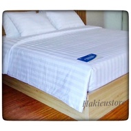 Hotel white striped cotton sheet and pillowcase set 1m6 x 2m (mattress height from 5cm - 25cm)