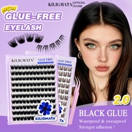 KILIGMATA 80-120 Black Glue Cluster Self-Adhesive Lashes - Upgraded Softer, Glue-Free D Curl Eyelash