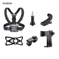 Andoer 6-in-1 Chest Strap Mount Adjustable Chest Harness Belt with Rotatable Phone Clip Replacement for GoPro Hero10 9 8 7 6 5 4 Session 3+ 3 2 1 Fusion DJI OSMO Cameras Smartphones