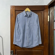 [M] Uniqlo Stripped Cotton Long Sleeve Shirt (KM-089) I White Blue