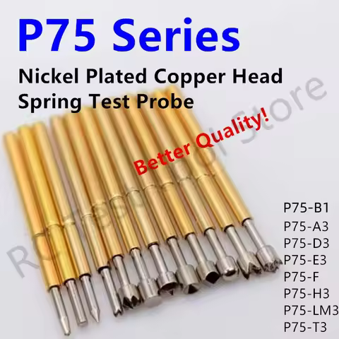 100PCS P75 Series Spring Test Probe Pogo Pin Dia 1.02mm Nickel Plated Head Needle Head Dia 1.5mm P75