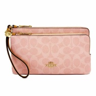 【COACH】C LOGO長夾式雙層大手拿包/零錢包(粉)