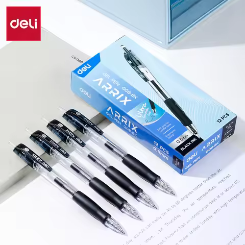 Deli 12-Pack 0.5mm Black Gel Pens. Professional Smooth Writing for Office, Conference & Signatures. 