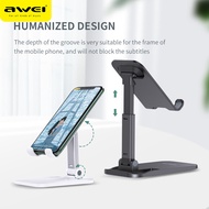 Awei X11 แบบพกพาพับผู้ถือโทรศัพท์สมาร์ทแท็บเล็ต Telescopic Desktop Stand Holder สำหรับ iPhone 12 Mini iPhone 12 Pro Max Samsung Huawei Xiaomi Oneplus Universa โทรศัพท์มือถือโลหะสนับสนุน