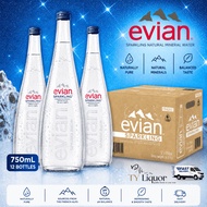 Evian SPARKLING Natural Mineral Water (Glass), 12 Bottles x 750ml (BBD: Sep 2027)