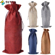 SUYO 3Pcs Wine Bottle Cover, Packaging Pouch Drawstring Linen Bag,  Champagne Washable Gift Wine Bottle Bag Wedding Christmas Party