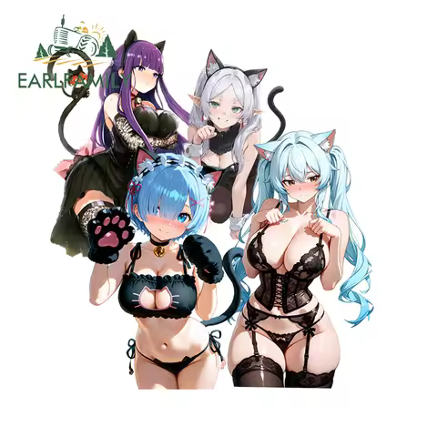 EARLFAMILY Hentai Anime Cat Girls Car Stickers Frieren Rem Fern Computer Case Windshield Decals Viny