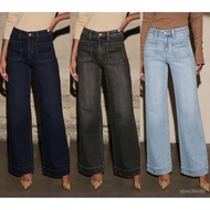 Versatile Simple Jeans European American Women Stretch Washed Wide-Footed Denim Straight Trousers Te