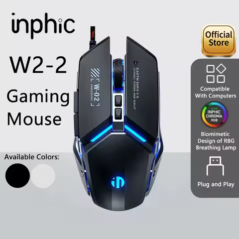 Inphic W2 2nd Generation Gaming Mouse USB Wired Silent Competition Mouse New Metal Style 6-key Macro