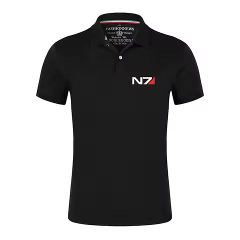 Men N7 Mass Effect Logo Breathable T-Shirt Business Leisure Polo Shirt Summer Fashion Short Sleeve S