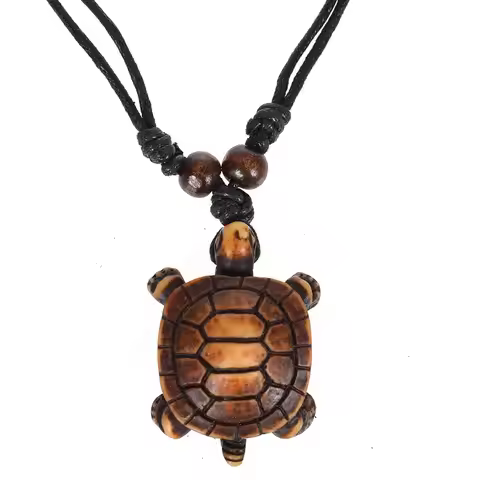 Ethnic Tribal Faux Yak Bone Sea Turtle Pendants Necklace Resin Adjustable Lucky Black String Men Nec