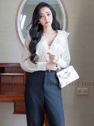 Áo sơ mi kem dài tay NGADO áo voan tơ áo công sở