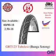 Norva Motor Tayar GRT Tubeless Ft123 (Bunga Sotong) 60/90-18 , 2.50-18  Tubeless Rim 18 inch Bunga S
